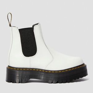 Dr. Martens Chelsea platform boot in white smooth leather.